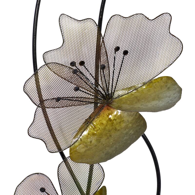 Black Metal Floral Home Wall Decor with Green and Orange Accents (Set of 2)