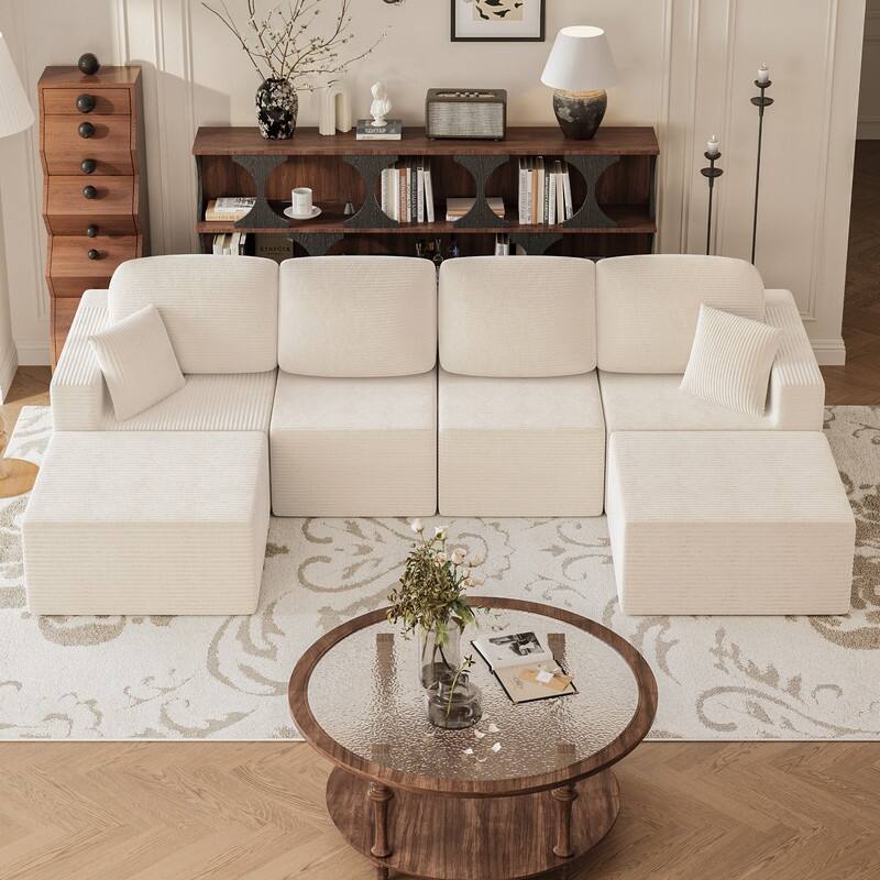 126" Modular Sectional Sofa, U Shaped Cloud Couches for Living Room, Upholstered Boneless Couch with Ottoman