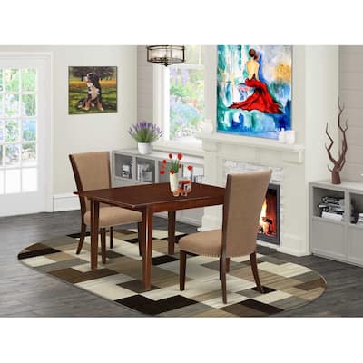 HomeStock 3-Pc Mahogany Finish Rectangular Solid Wood Top With Butterfly Leaf Dining Table Set