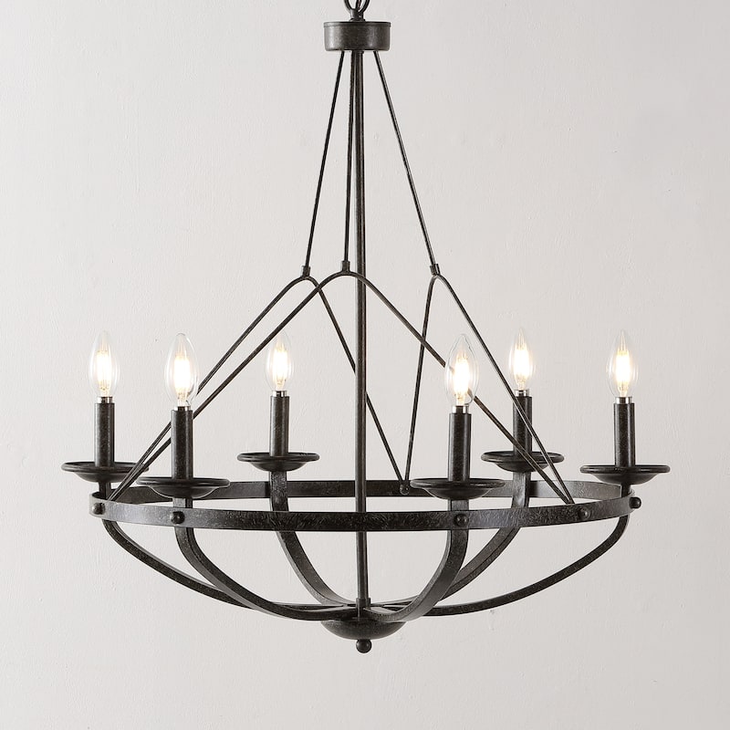 SAFAVIEH Lighting Josefa 26" Classic Chandelier (6-Bulb) - 26" W x 26" D x 92" H - Silver/Black
