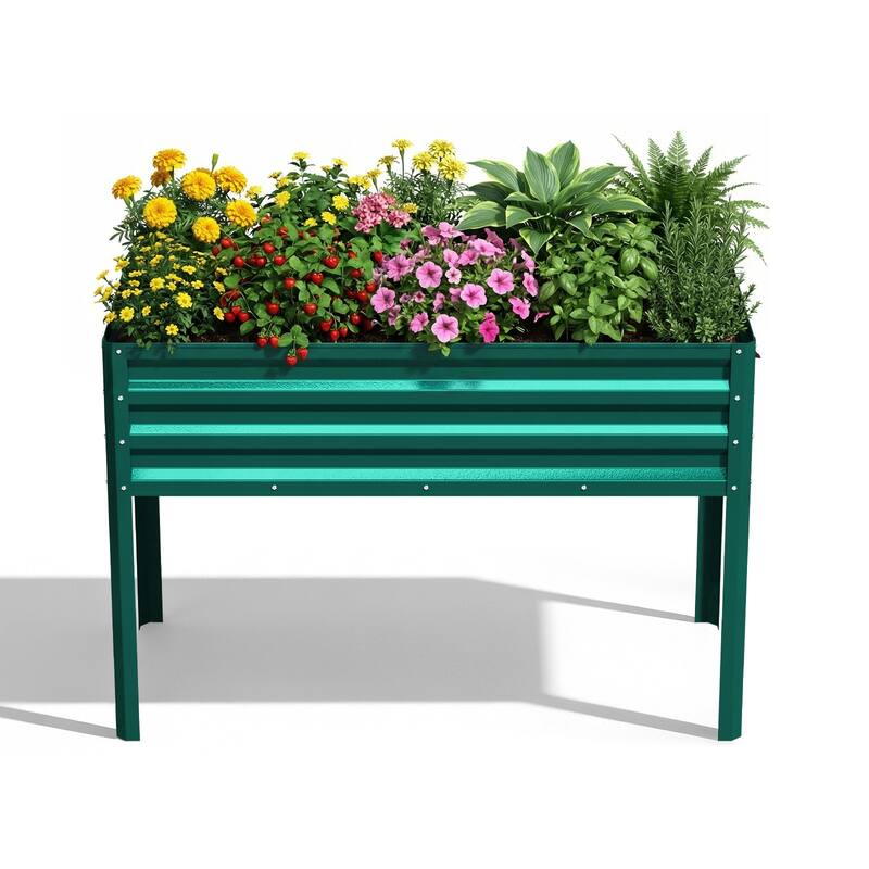Meyreso 48" x 30" x 20" Galvanized Raised Garden Bed with Legs, Metal Elevated Planter Box, Rust-Resistant, Safety Edging