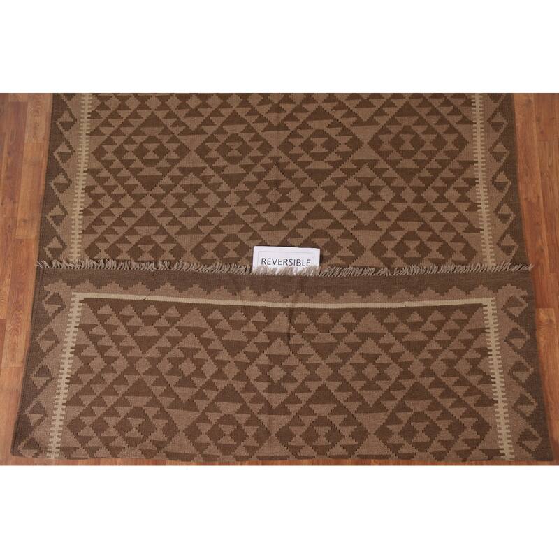 Hand Woven Oriental 100% Wool Carpet Southwestern Geometric Brown Kilim Area Rug - 9' 9'' X 6' 7''