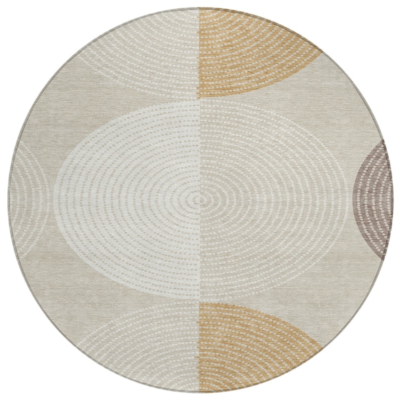Machine Washable Indoor/ Outdoor Casual Circles Chantille Rug