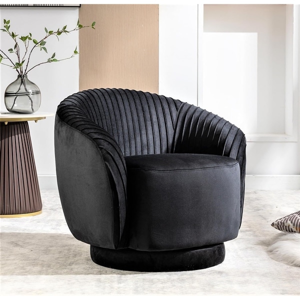 Modern Barrel Swivel Chair with Plush Velvet Upholstery and Smooth 360 Rotation Round Accent One Seater Sofa
