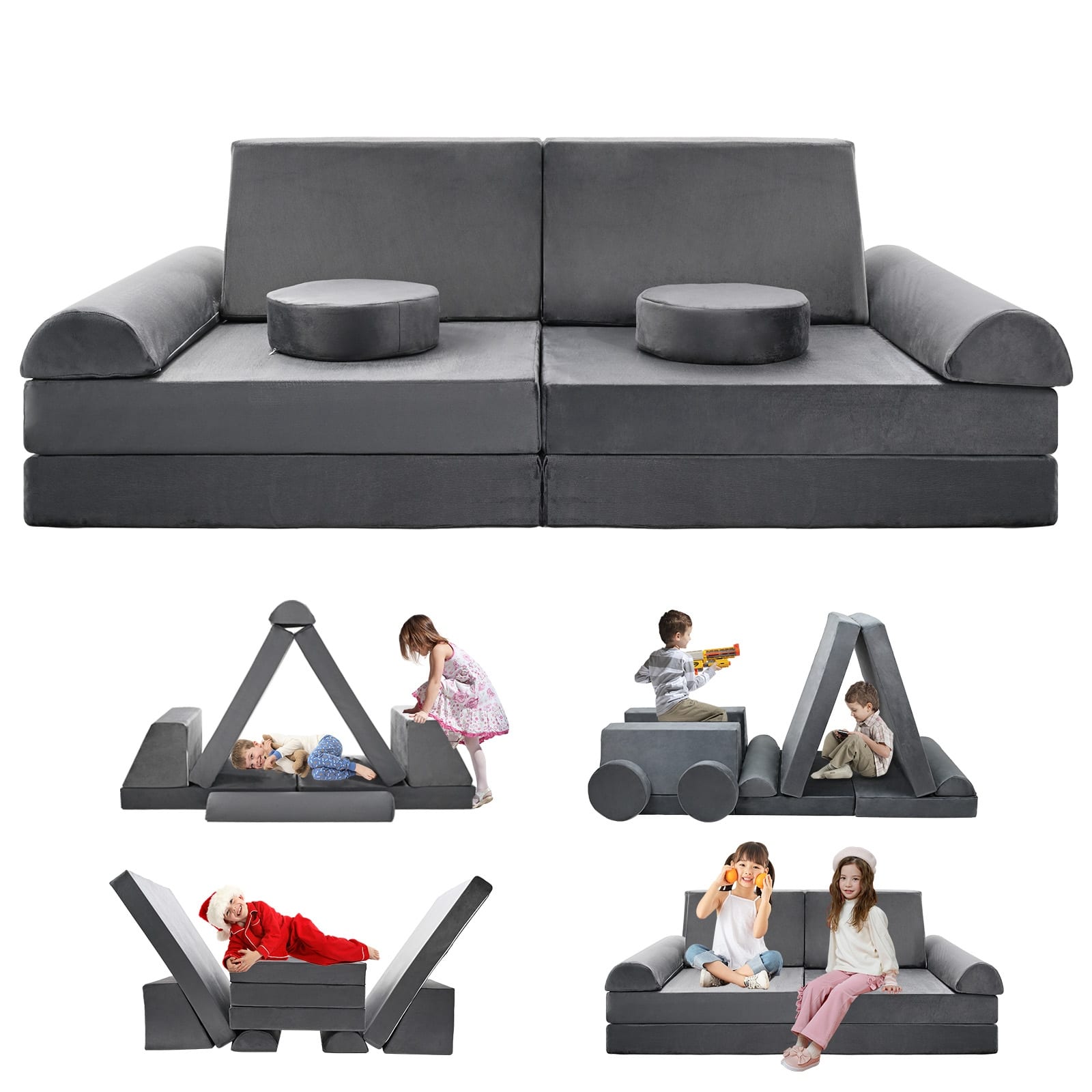 DoCred Kids Couch Play Sofa Set, Modular Folding Toddlers Sofa On