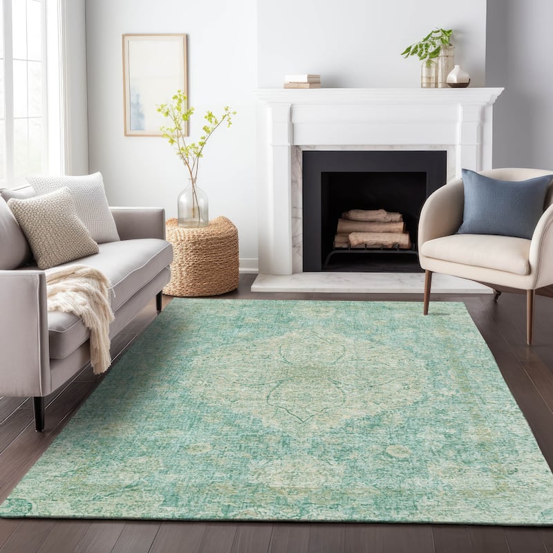 Machine Washable Indoor/Outdoor Traditional Global Chantille Rug