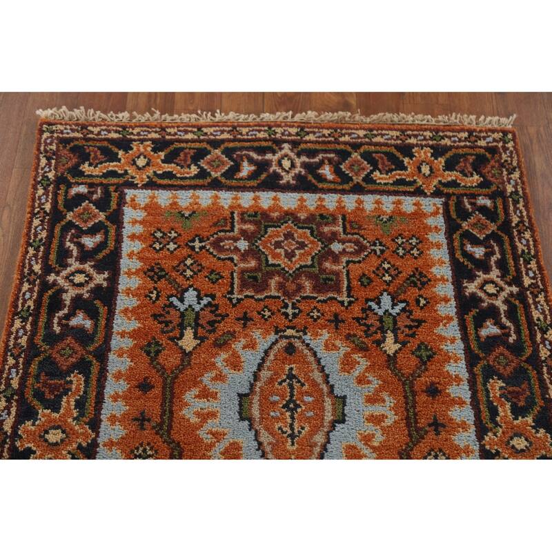 Geometric Orange Kazak Indian Runner Rug Handmade Wool Carpet - 2'7"x 9'11"