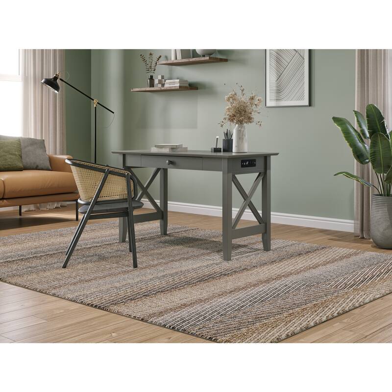 Desk with Drawer & Charging Station - Grey Chic Design - Solid Wood Workspace