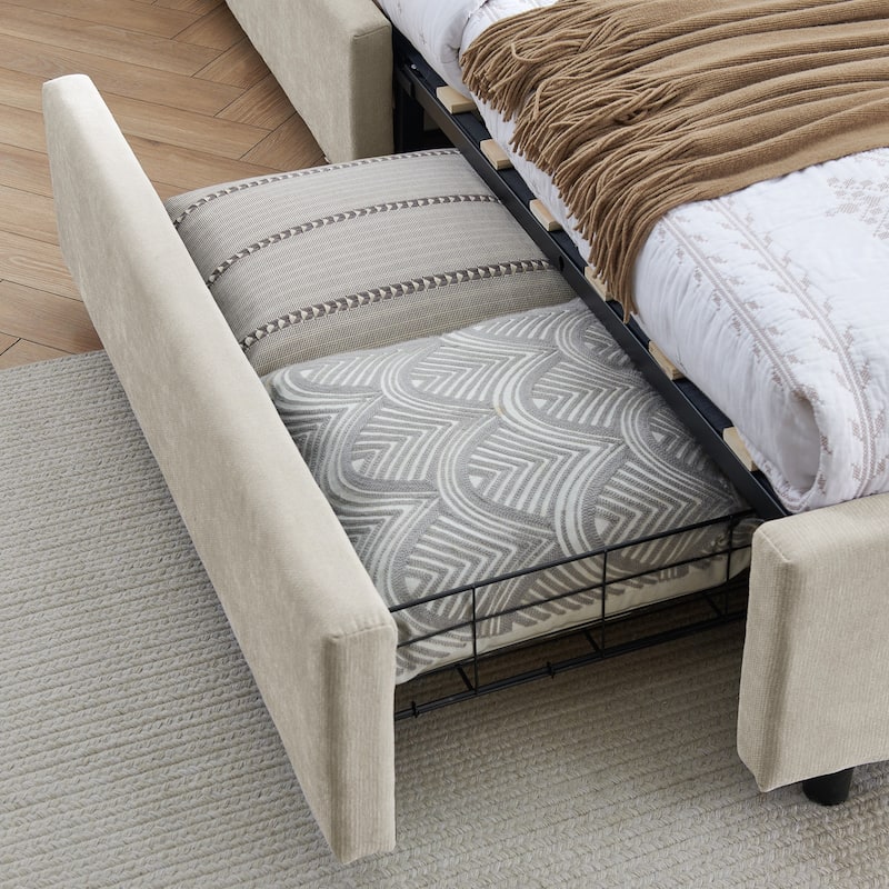 Comfortable Queen-Size Upholstered Bed with Practical Drawers