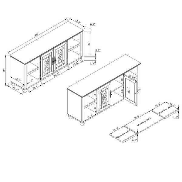 dimension image slide 0 of 2, Vintage TV Stand with Carved Doors for Large Size TV