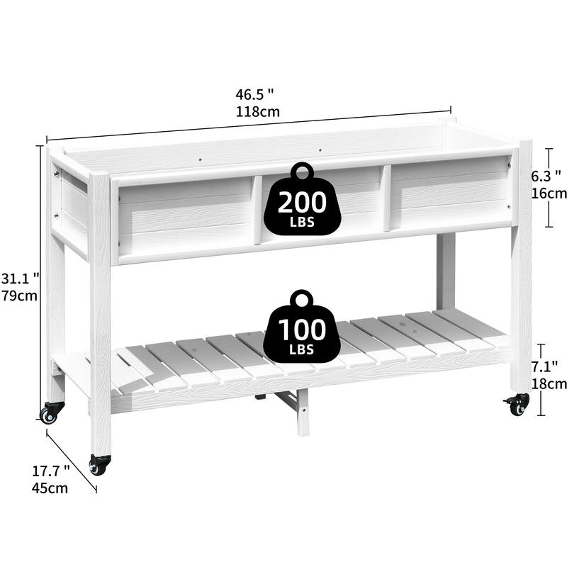 Moasis 2-Tier Outdoor Raised Garden Bed Planter Box Wood Mobile Elevated Stand With Lockable Wheel and Legs