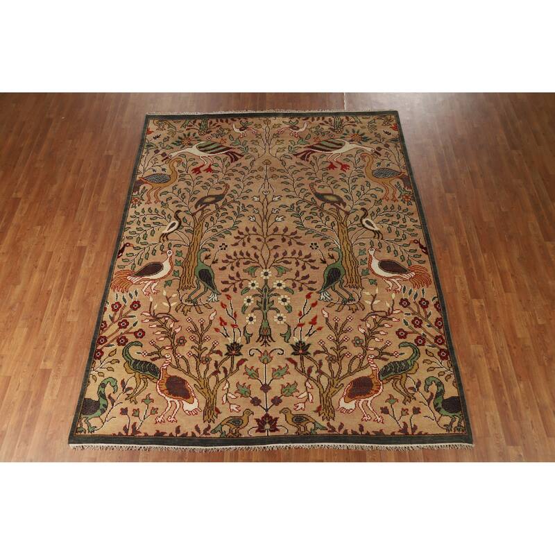 Animals Design Ziegler Area Rug Hand-Knotted Oriental Wool Carpet - 7'11" x 9'10"