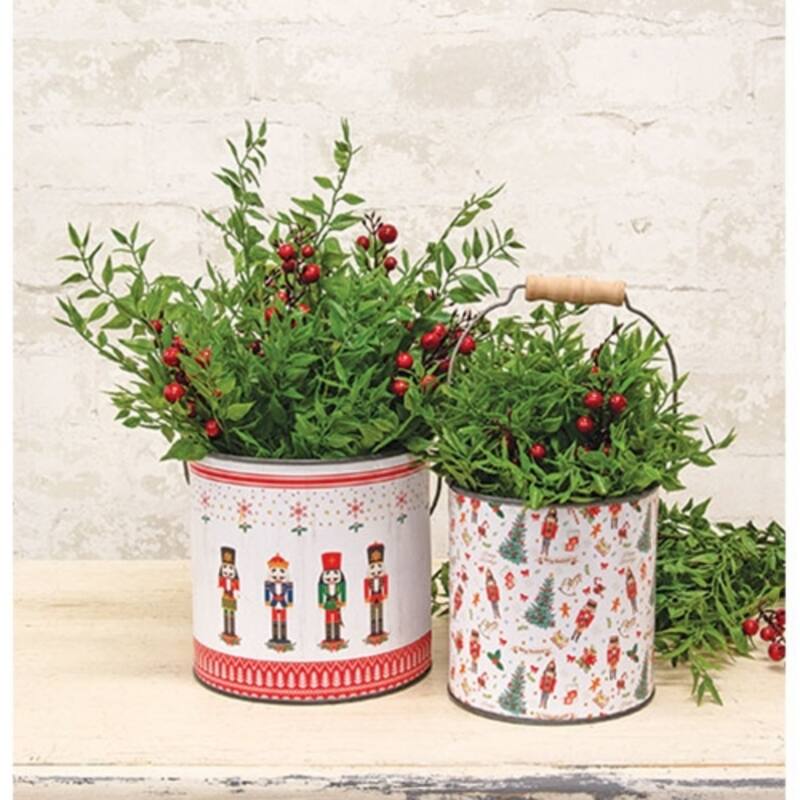 2/Set Nutcrackers on Parade Metal Buckets for Christmas Decor