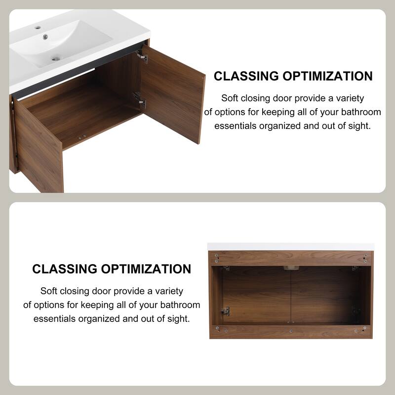 Beingnext 16''/20''/24"/30"/36" Bathroom Vanity with Sink, Floating Bathroom Vanity with Soft Close Door