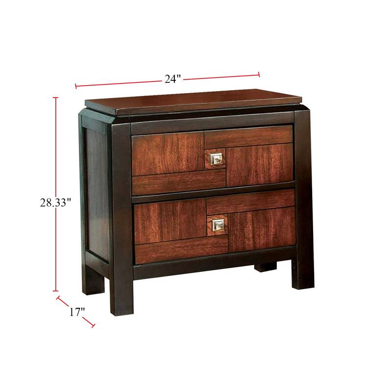 2 Drawers Nightstand With Two-Tone Design, Acacia and Walnut