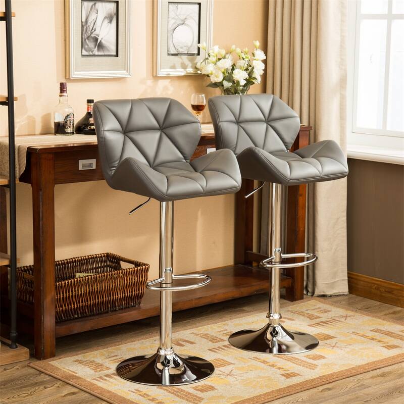 Contemporary Tufted Adjustable Height Hidraulic Bar Stools, Set of 2