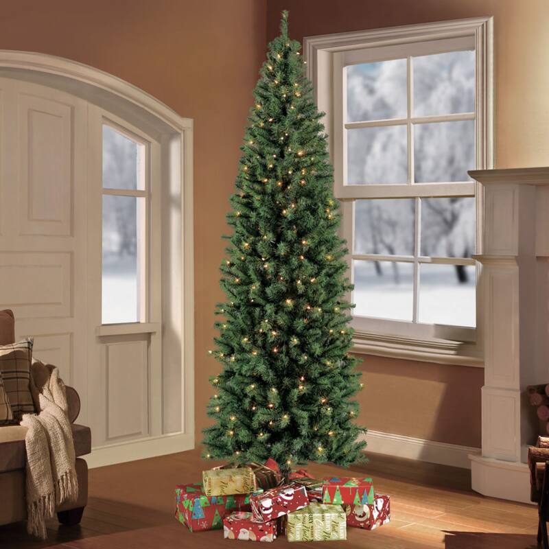 6.5' Pencil Northern Fir Artificial Christmas Tree, Clear Lights - 6.5 Foot