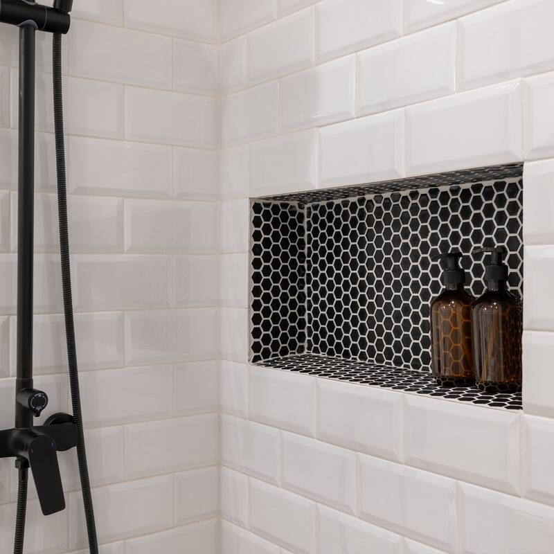 Black Plastic Double-Layer Shower Niche with Triple Waterproof Base - 16 x 4 x 28 in
