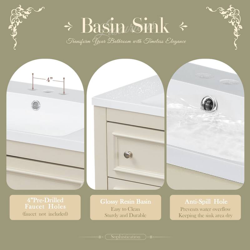 36 inch MDF Freestanding Bathroom Vanity Set with Integrated Resin Sink with Mirror cabinet