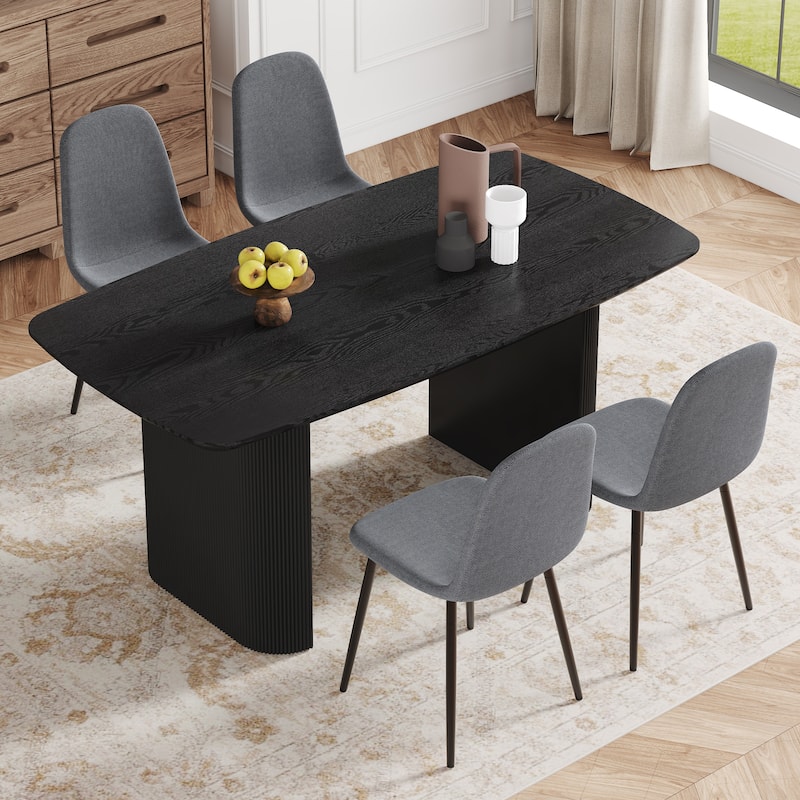 Kitchen Dining Table Set for 4/6/8, 67" Wood Table with Linen-Cotton Chairs, Stylish Dining Room Table Set for Gatherings - Black,Dark Gray 7 Piece Set