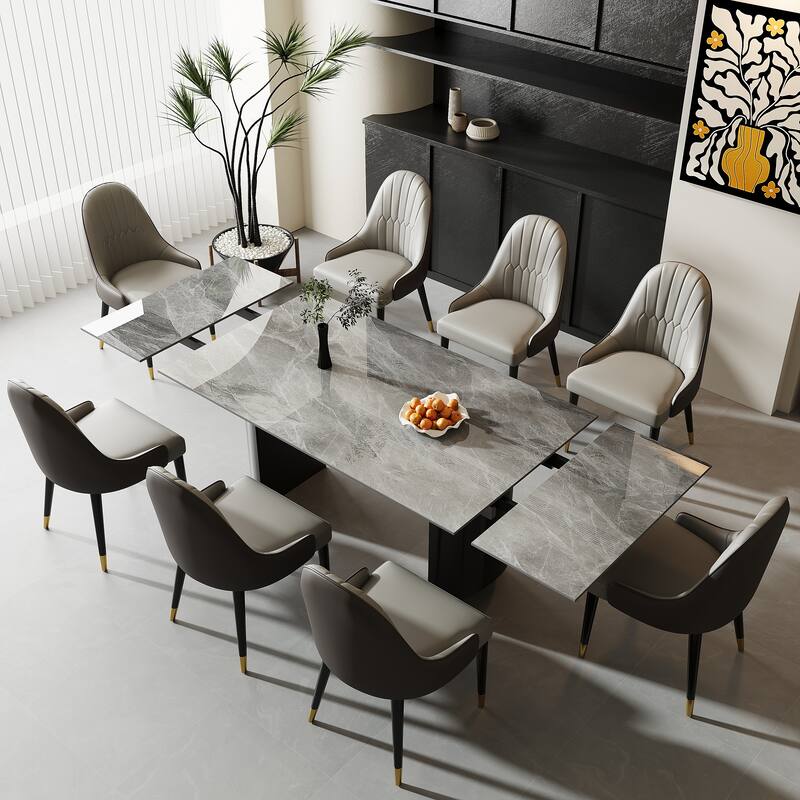 9 - Piece 94.48'' Extendable Sintered Stone Dining Table with 8 Chairs Dining Set