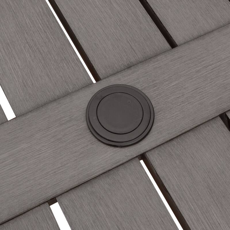 Roomfitters Modern Outdoor Aluminum Dining Table with X-Shaped Legs and Umbrella Hole, Slat Top, Dark Grey