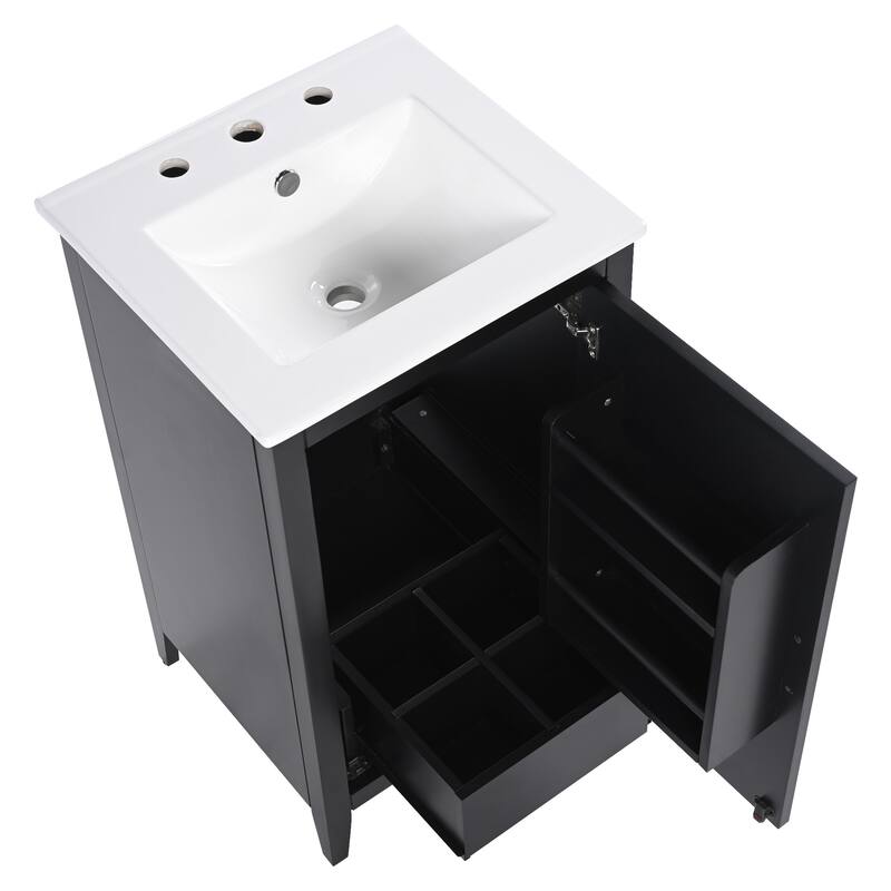 Bathroom Vanity with Sink, Vanity Set with Door Shelf and Soft-Closing Door, Bathroom Cabinet with Functional Drawer