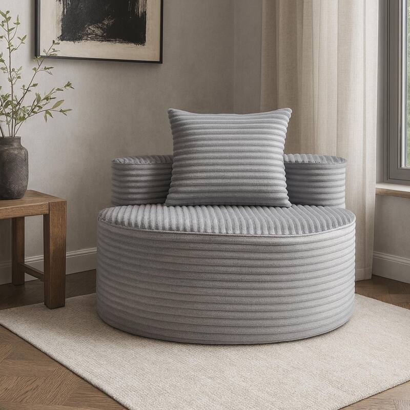 Corduroy Fabric Compressed Sofa:Moon Bay,No Assembly Required - Grey