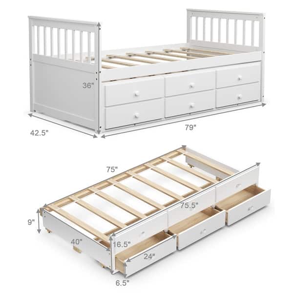Costway Twin Captain's Bed Bunk Bed Alternative w/ Trundle & Drawers