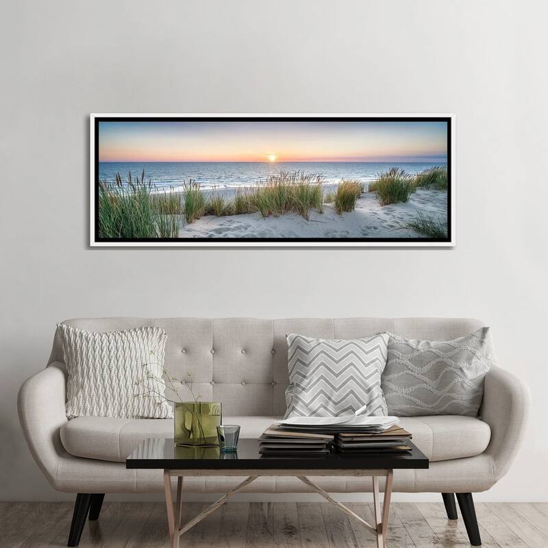 iCanvas "Dune beach panorama at sunset" by Jan Becke Framed Canvas Print