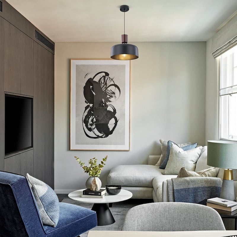 Industrial pendant light with brass accent adjustable kitchen lighting fixture