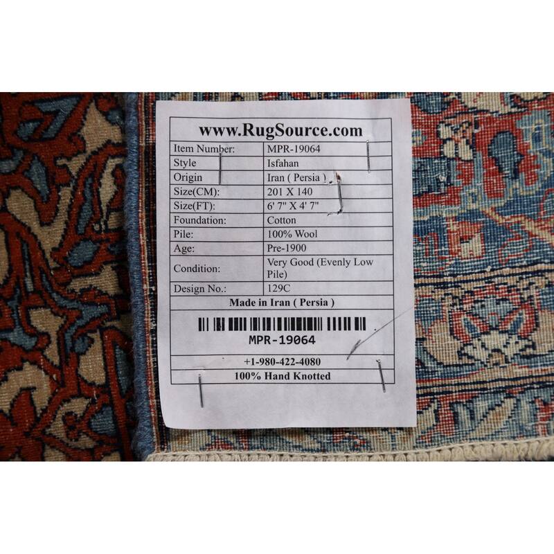 Pre-1900 Antique Isfahan Vegetable Dye Persian Rug Handmade Wool Carpet - 4'7" x 6'7"