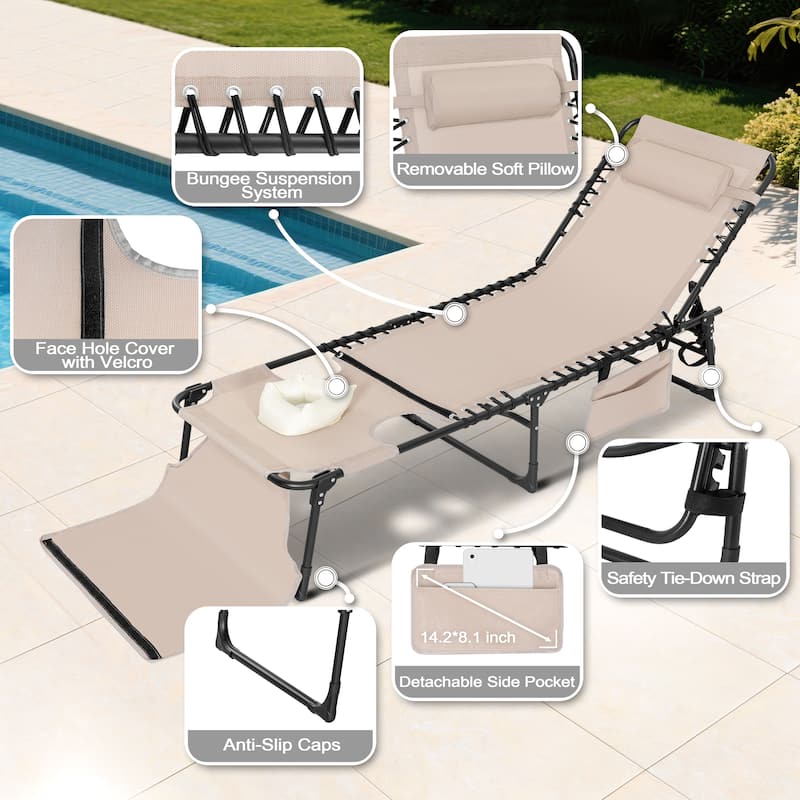 Outdoor Adjustable Textilene Lounge Chair Folding Tanning Chair with Pillow