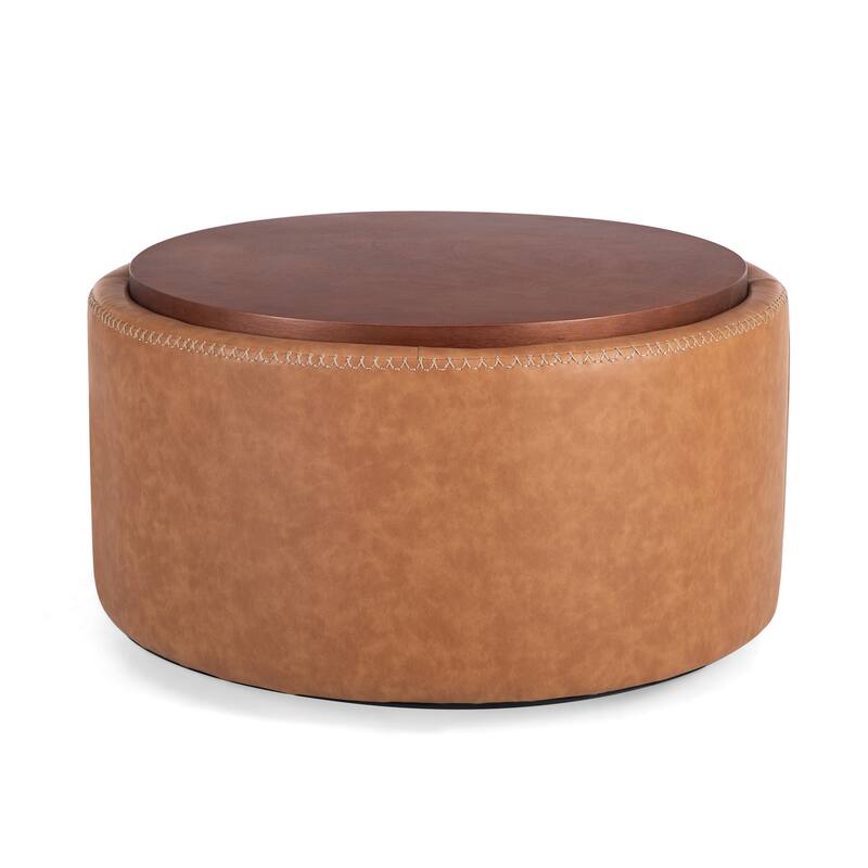 Christopher Knight Home - Mollet Modern 30" Round Hidden Storage Ottoman with Removable Wooden Lid & Rolling Wheel Casters
