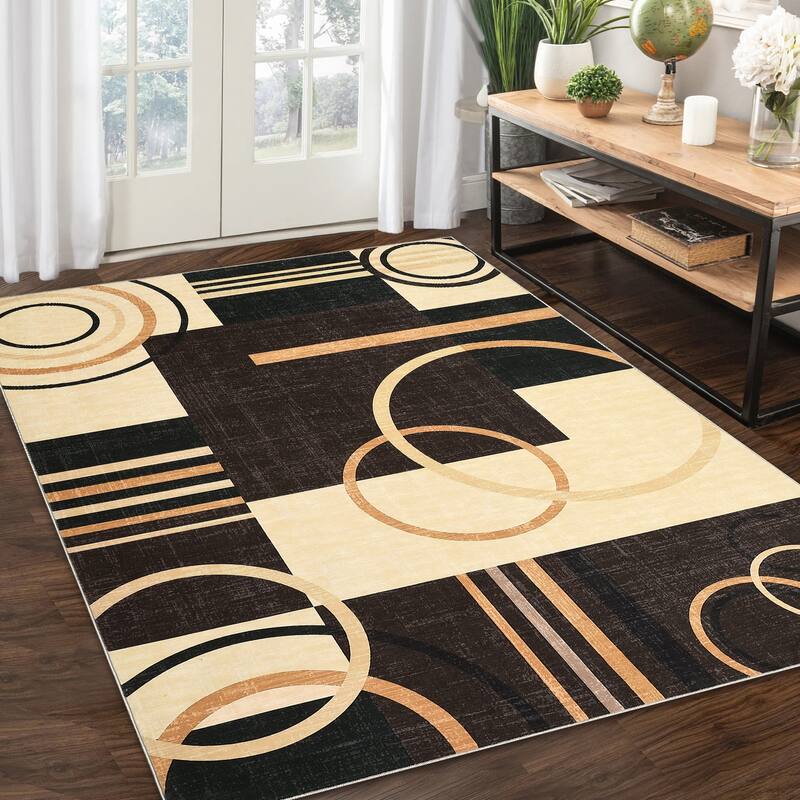 Washable Rugs for Living Room Bedroom Circles Pattern Rug Modern Geometric Area Rug