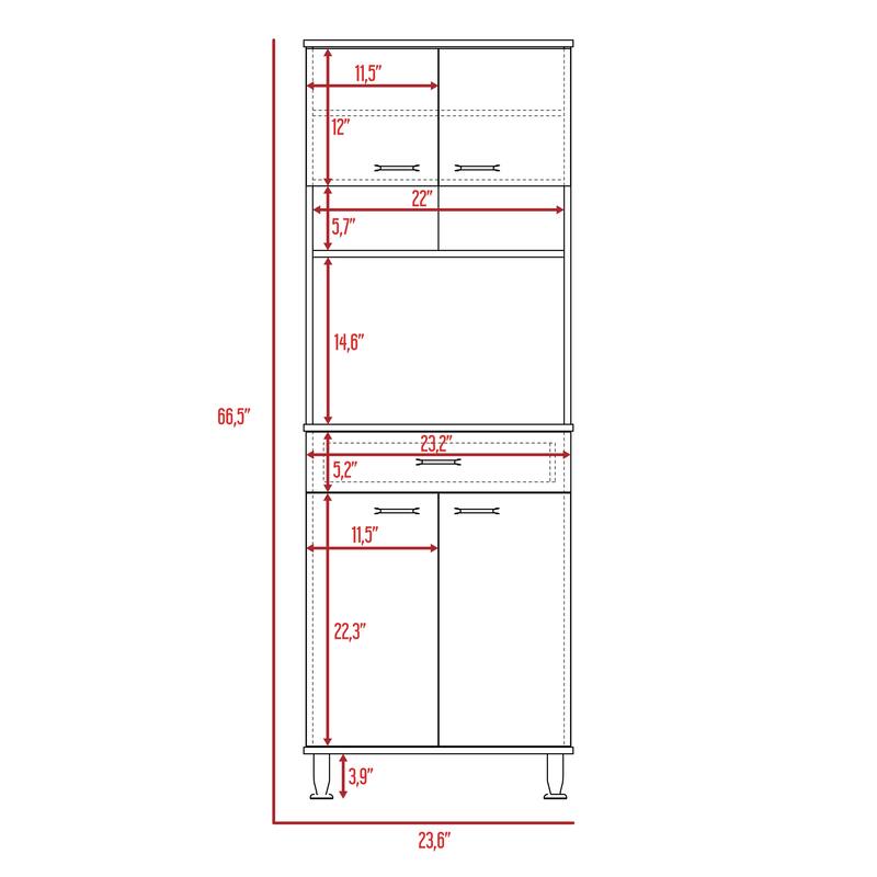 Della 60 Kitchen Pantry with Countertop, Closed & Open Storage -White