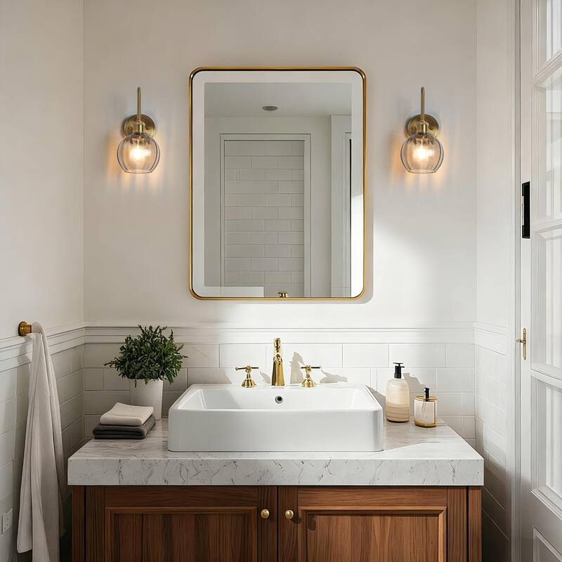 Modern 1-Light Bathroom Vanity Wall Sconce with Textured Glass Shade