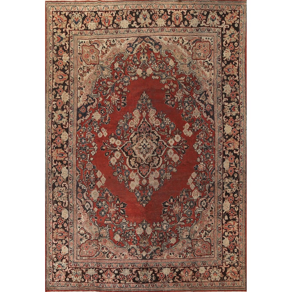 Mahal Persian Antique Area Rug Hand-Knotted Floral Wool Carpet - 8'11"x 12'3"
