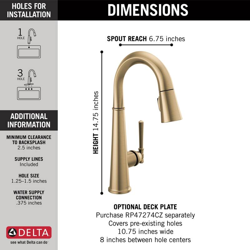 Delta Emmeline 1.8 GPM Single Hole Pull Down Bar/Prep Faucet with