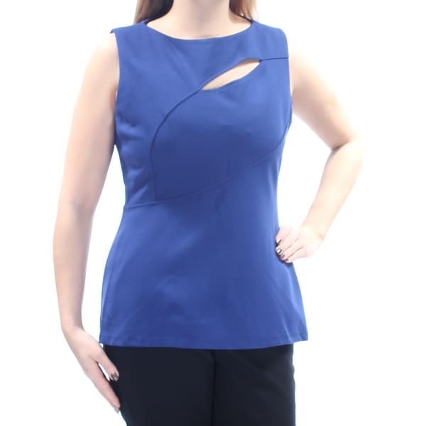 ANNE KLEIN Womens Blue Cut Out Sleeveless Jewel Neck Top Size: 12