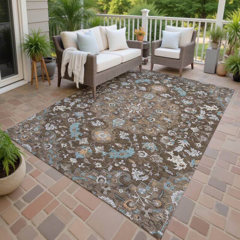 Machine Washable Indoor/ Outdoor Traditional Indore Chantille Rug - Chocolate - 5' x 7'6"