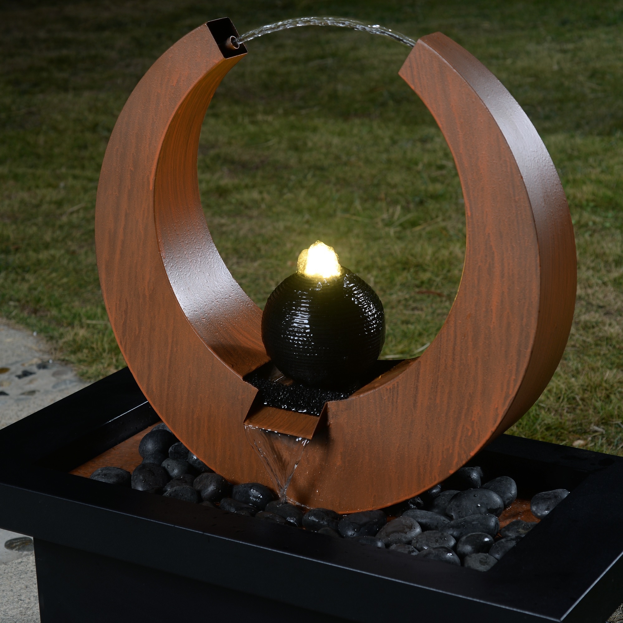 LED Lighted Outdoor Garden Water Fountain with Basin - 27.5" - Brown and Black