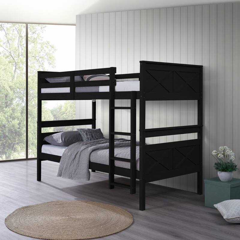 Clayfell Exeter Twin Over Twin Solid Wood Bunk Bed Frame with Guardrails and Ladder, Easy Assembly