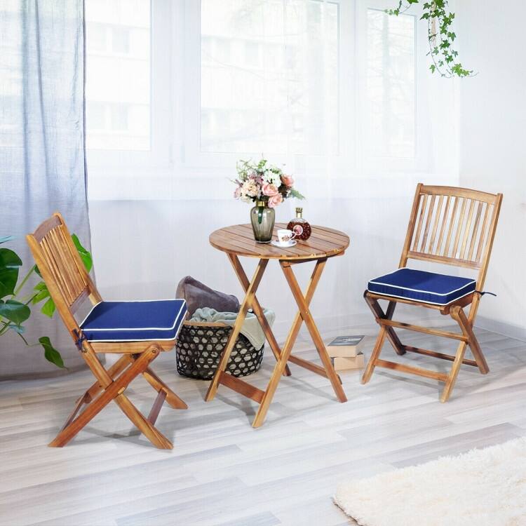 3 Pieces Patio Folding Bistro Set with Padded Cushion and Round Coffee Table - 23.5" x 23.5" x 29.5" (L x W x H)