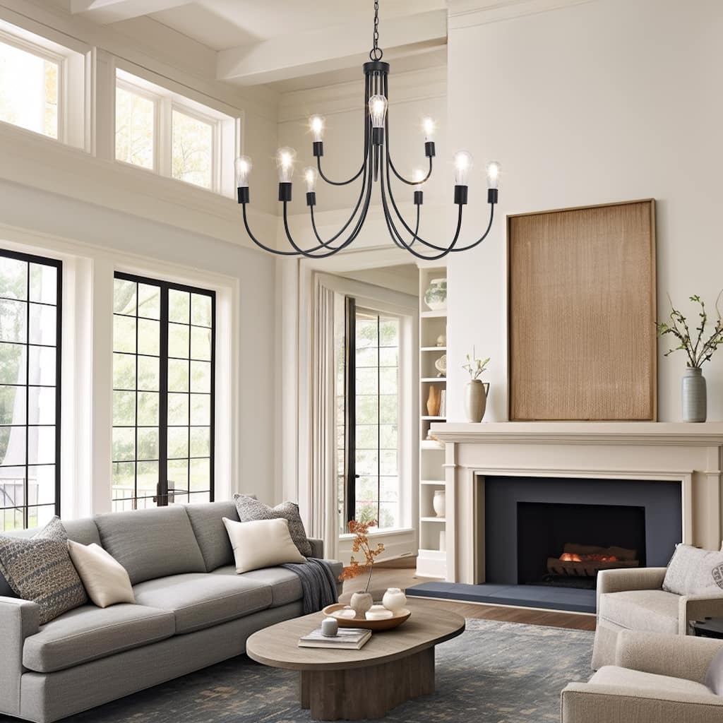 Oriea Modern Farmhouse 9-Light Black Chandelier Oversized 51 IN. Classic Wheel Lights for Dining Living Room - D51"*H29.9"