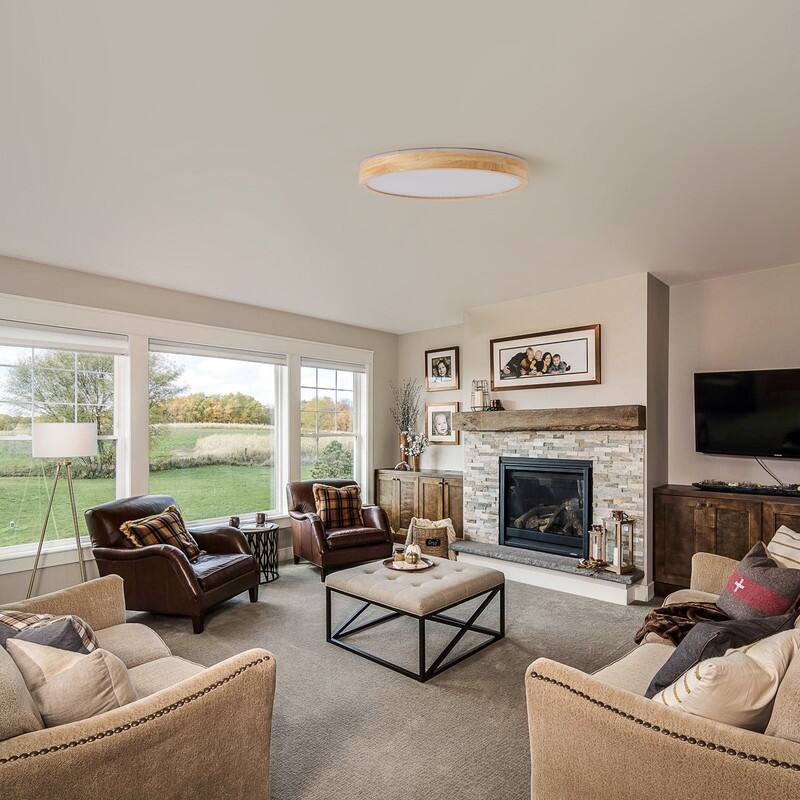 Modern Wood Grain Flush Mount Ceiling Light Milky White LED Fixture for Living Room Bedroom