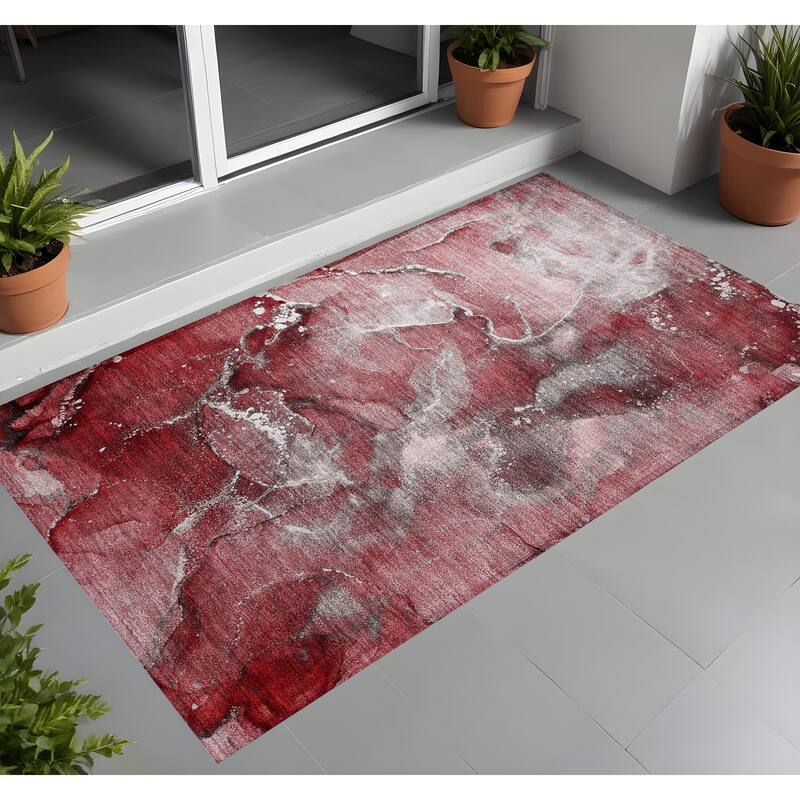Rari Artistic Abstract Weather Resistant Classic Meets Modern Runner Outdoor Rug - 3' x 5' - Purple