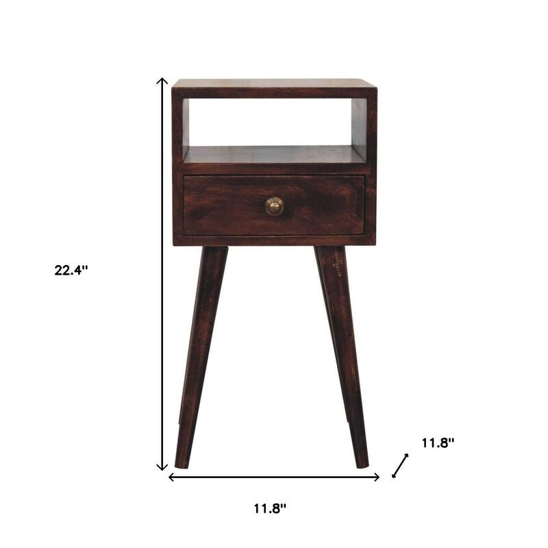 HomeRoots 22" Walnut Solid Wood Square One Drawer Nightstand
