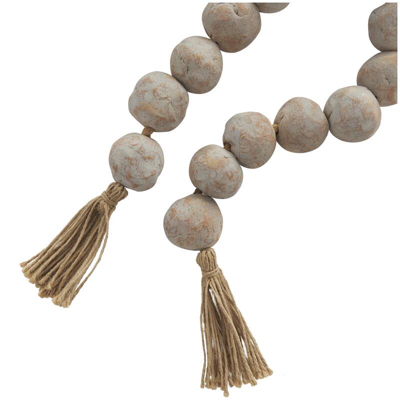 Ceramic Handmade Round Intricately Shaped Large Distressed Beaded Garland with Tassel - Roche River Decor