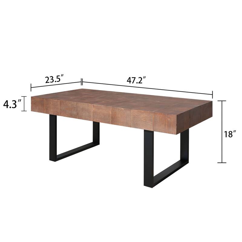 47.2" Wood Coffee Table with Parquet Surface & Metal Frame